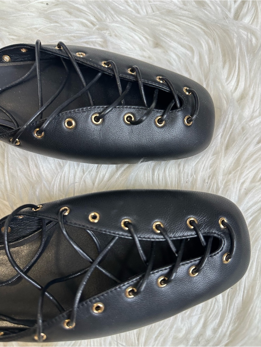 Jeffrey Campbell Black Lace-Up Ankle Wrap Square Toe Ballet Flats - Picture 8 of 11